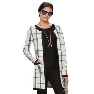 Elle Black & White Checkered Thick Cozy Longline Cardigan Shacket